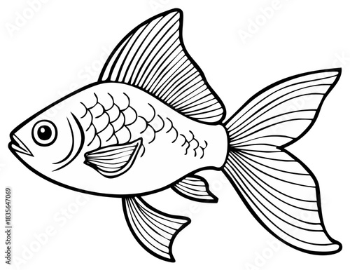 Black and white cartoon goldfish illustration graphic design element