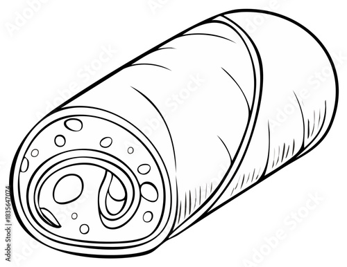 Savory Meat Roll Pinwheel Outline Line Art Drawing Deli Snack Illustration