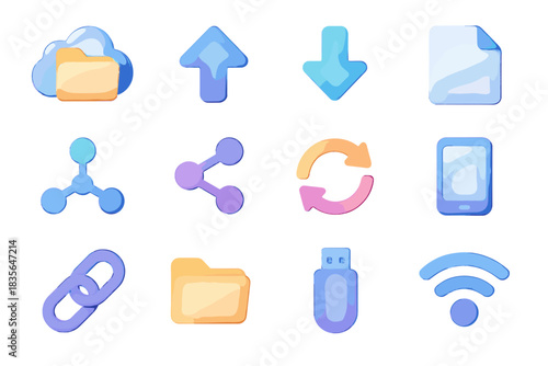 D drive file arrow network icon signal connection vector fest sharing document