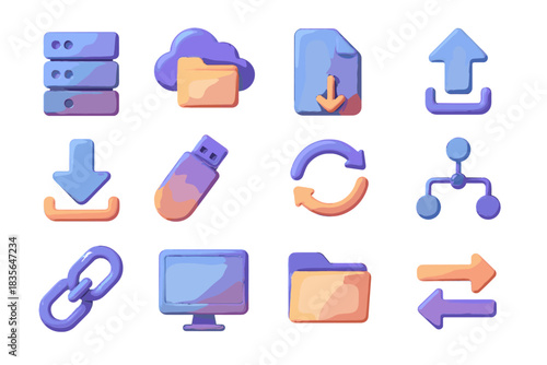 Usb vector file sync data link icon upload grid d document network