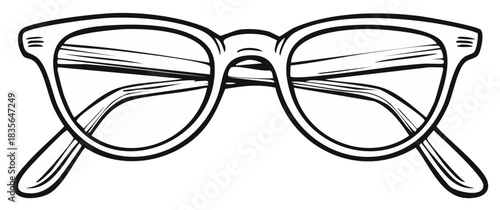 Vintage inspired eyeglasses line drawing. Black and white vector illustration of classic spectacles for vision or fashion