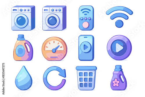 Icon control droplet machine meter fabric vector connected filter laundry remote smartphone