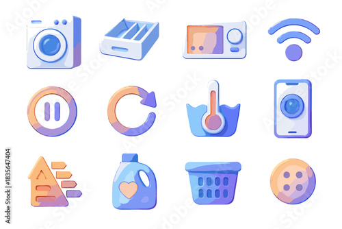 Detergent vector panel icon modern smartphone digital machine led washing rating spin