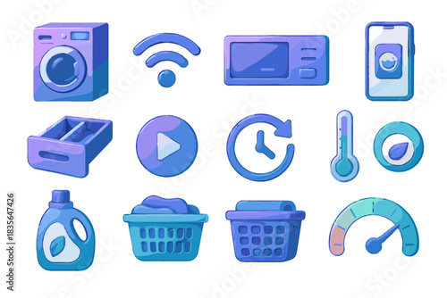 Detergent energy cycle smart smartphone digital panel vector lint icon washer water