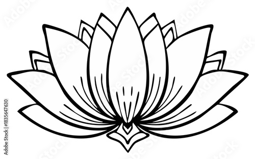 Symmetrical lotus flower line art illustration for yoga spa and spiritual wellness