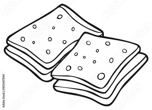 Simple outline drawing of stacked square crackers with small holes