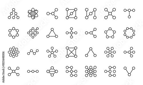 Network and structure line icon set. Vector pictograms depicting abstract connections and molecular models, thin outline illustration.