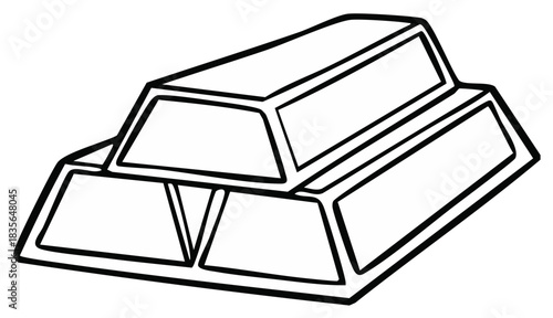 Simple black and white line art illustration of stacked gold bars or ingots representing wealth and finance
