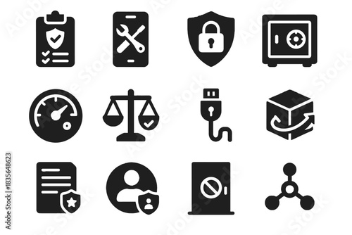 Space cybersecurity set thickness access onboarding white vector lan icon equal