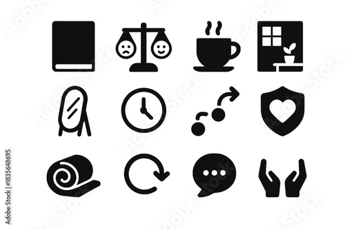 Mirror vector mental smooth cup identical icon minimal background equal cells uniform