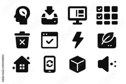 Digital rounded lightning icon uniform workspace vector declutter identical white effects icons