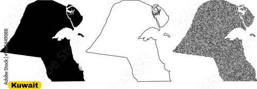 Kuwait map set in black silhouette outline and grunge texture vector illustration for geographic and infographic use