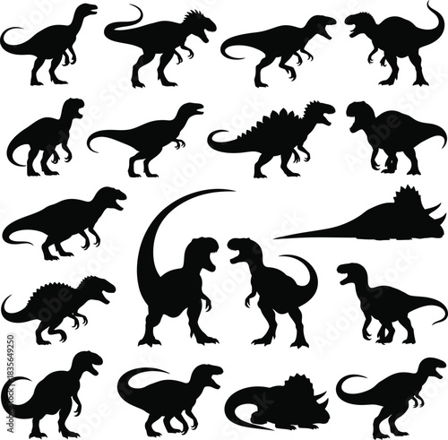 Silhouette collection of various dinosaur species in vector format