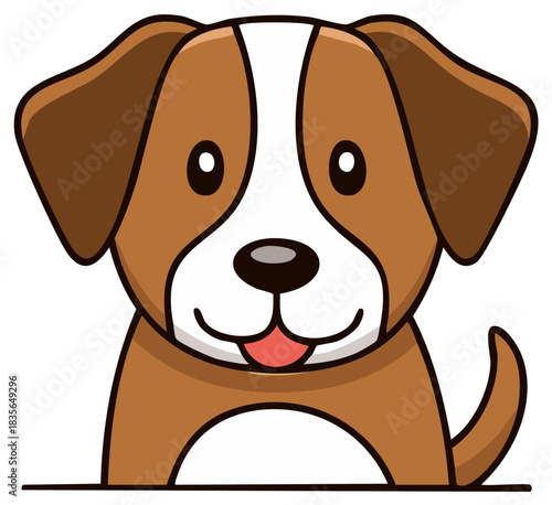 Cute brown and white cartoon puppy illustration smiling and looking forward