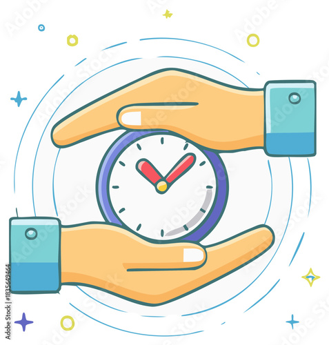 Hands protecting a clock symbolizing time management and protection