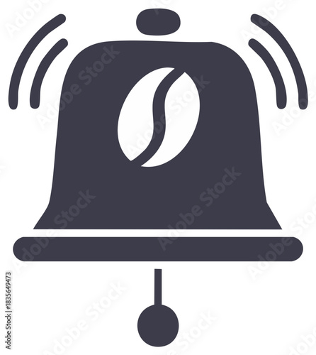 Coffee Shop Alert Icon Vector Minimalist Design Concept with Bell and Bean Symbol Sign