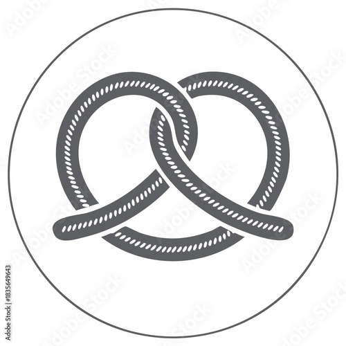 Stylized Pretzel Icon with Rope Texture within a Circle, Simple Monochrome Graphic Illustration Design