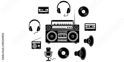 Retro Boombox Radio Music Party Vector Silhouette