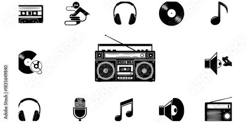 Retro Boombox Radio Music Party Vector Silhouette