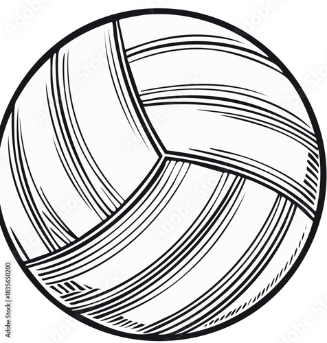 Vintage Engraved Volleyball Ball Illustration Black and White Sport Game Equipment Art