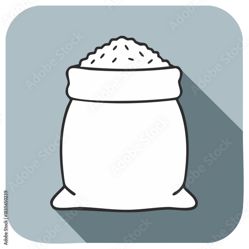 Depiction of a White Bag Filled to the Brim with Contents on a Blue Rounded Square Tile