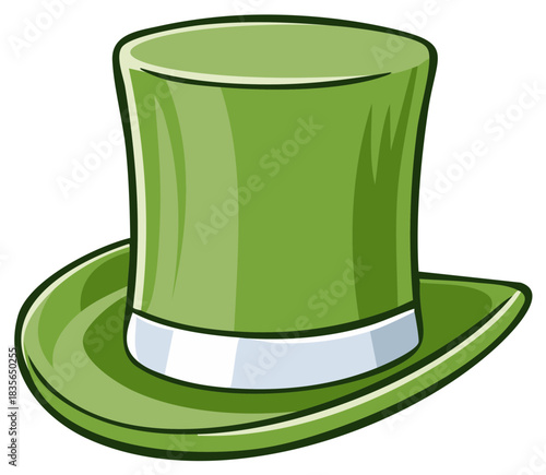 Cartoon green top hat with a white band, classic hat illustration
