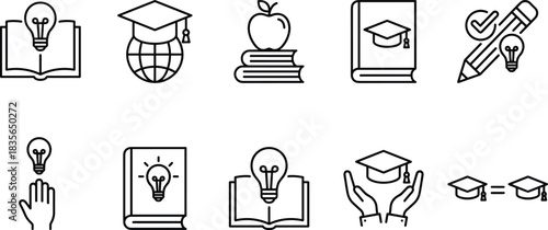 Education icon set, learning symbol, academic achievement graphic, knowledge pursuit badge, creative study illustration, global education element