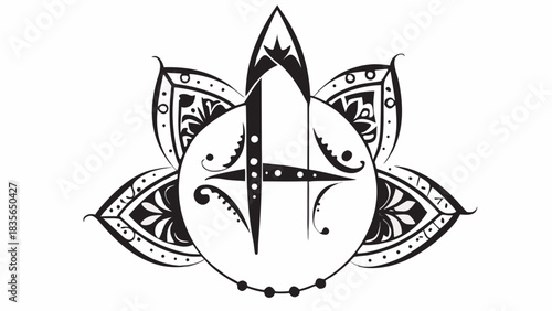 Decorative floral design with a stylized letter h in the center in black and white illustration art mjunaid silhouette