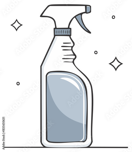 Cleaning spray bottle illustration with sparkling effect representing freshness and hygiene