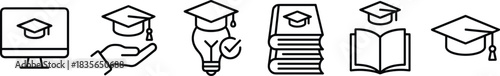Graduation icon set, academic achievement symbol, online education graphic, scholarly resource badge, verified learning element, study success illustration
