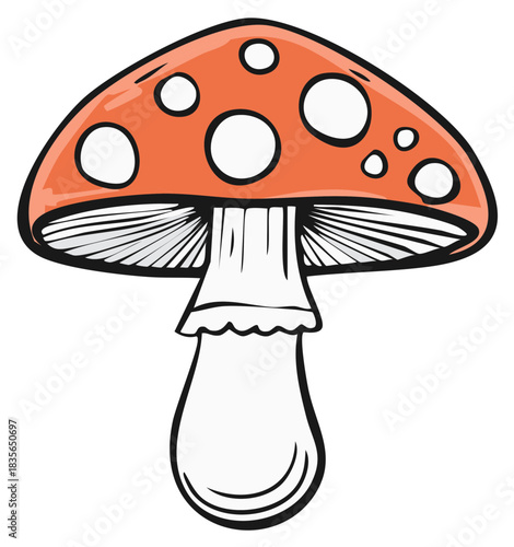 Cartoon Style Spotted Toadstool Mushroom Vector Illustration