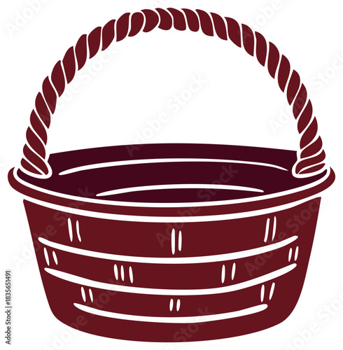Maroon Basket with Rope Handle Vector Graphic Illustration Icon Isolated