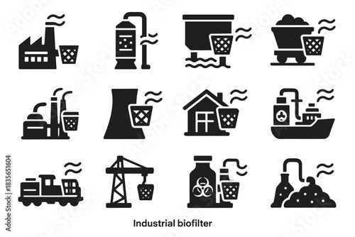 Gas greenhouse vector dust plant filter air cargo bio filters industrial icon