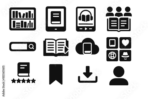 Interactive book icons digital player vector icon interface library download cloud storage