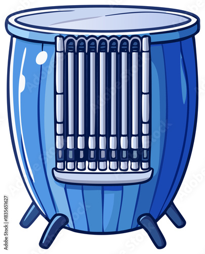 Charming Blue Portable Paraffin Heater Illustration Providing Cozy Warmth on Cold Days