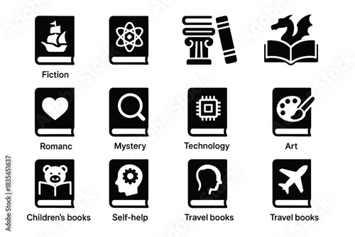 Romance vector icon art books mystery history fiction technology grid genre library