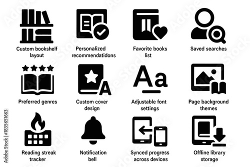 List virtual bookshelf themes searches adjustable background personalized icon books library vector