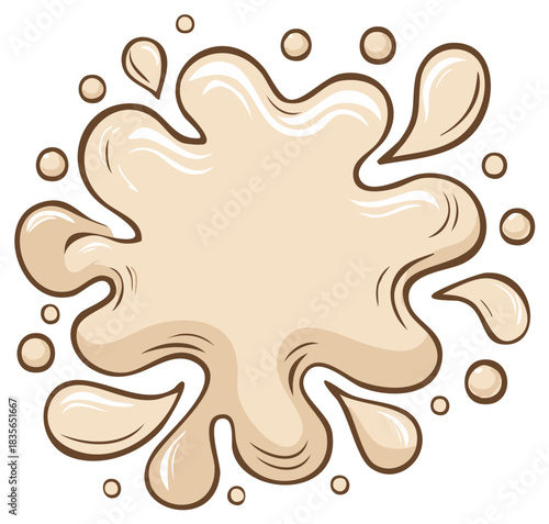 Cartoon Splash of Creamy Liquid with Droplets and Bubbles