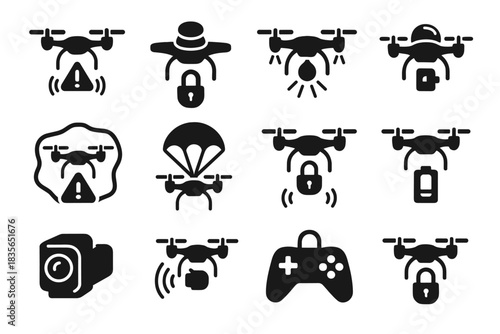 Warning collision system stop alarm low vector drone eco icon safety flight