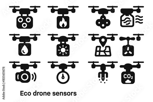 Detector gas multispectral icons vector icon sensor drone tracker pressure humidity infrared