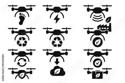 Battery pollution icon vector packaging reduction eco drone noise certification recycling carbon