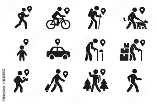 Icon daily jogging cycling tracker smart elderly vehicle control vector care pet
