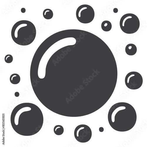 Stylized illustration of bubbles, with a large central bubble surrounded by smaller ones.