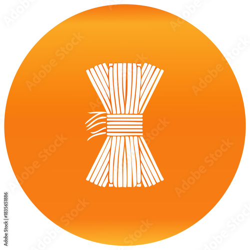 White illustration of a bundle of hay with orange background