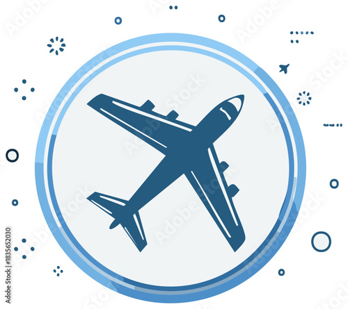 Modern blue airplane vector illustration for global transportation and air travel with decorative abstract elements