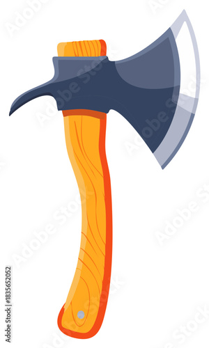 Stylized Axe Illustration with Blue Blade and Orange Wooden Handle