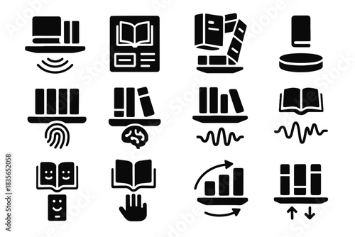 Icon bookshelf book sorting response shelf vector lightwave futuristic magnetic neural reading