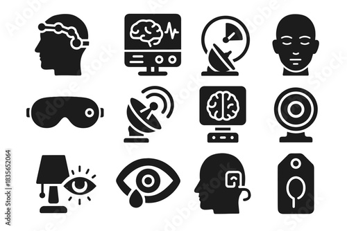 Headset signal sensor mask lens nightlight tag vector icon dream visualizer