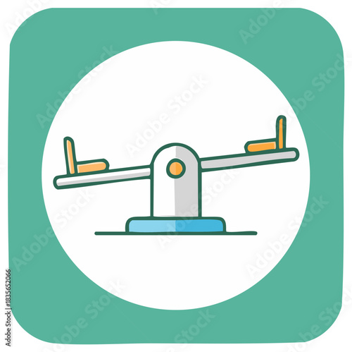 Teeter totter flat icon illustration; kids playground equipment; balanced seesaw outdoor playtime enjoyment