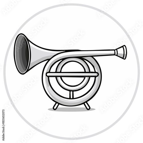 Stylized Sousaphone Illustration Musical Instrument Brass Horn in Black and White, Vintage Trombone Design for Jazz and Orchestra
